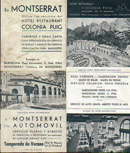 Antigua publicidad del Hotel Restaurant Colonia Puig