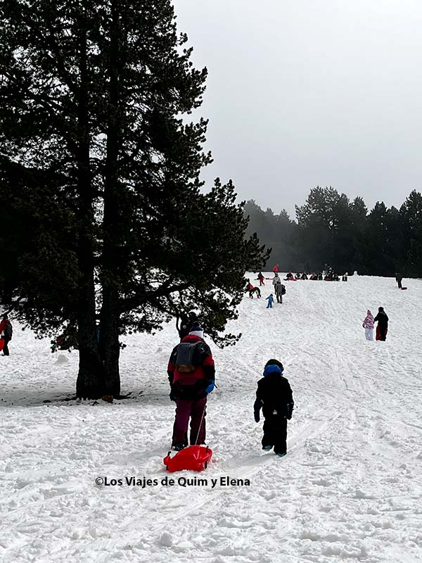 Trineos con nieve en Rasos de Peguera